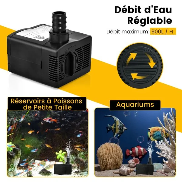 Mini Pompe à Eau Submersible 900L/H 22W / 1450L/H 30W Pompe Aquarium avec avec Levage Élevé de 2,20 m/2,50 m 3 Buses Différentes et Cordon d'Alimentation de 1,83 m