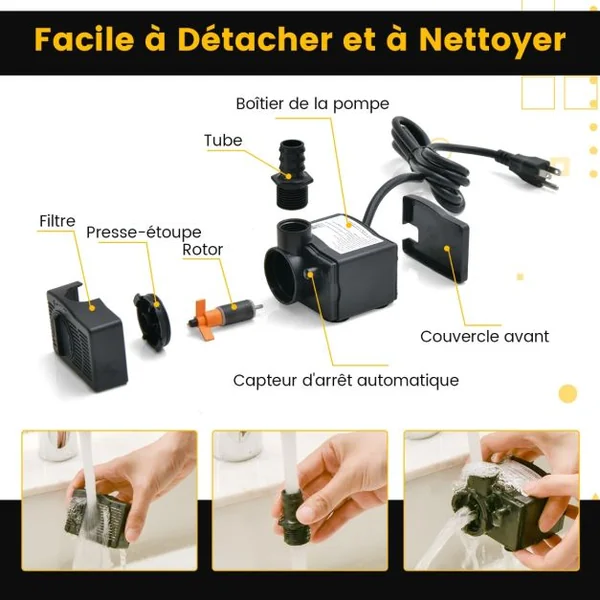 Mini Pompe à Eau Submersible 900L/H 22W / 1450L/H 30W Pompe Aquarium avec avec Levage Élevé de 2,20 m/2,50 m 3 Buses Différentes et Cordon d'Alimentation de 1,83 m