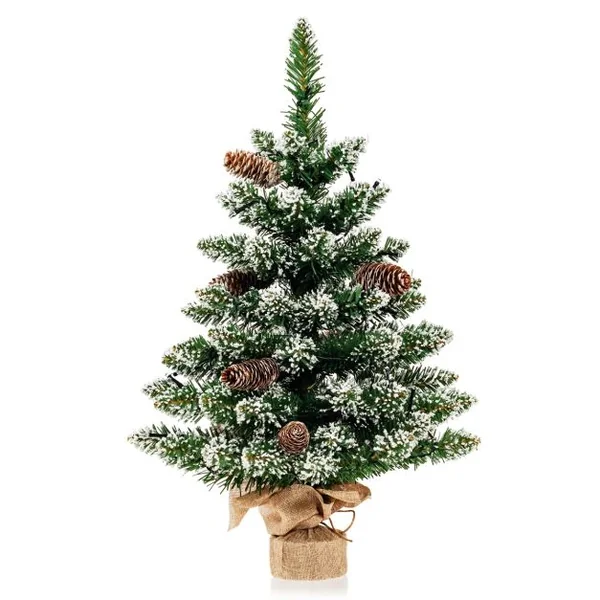 Mini Sapin de Noël 64 cm 50 Lumières LED 75 Pointes de Branches 8 Pommes de Pin 8 Modes d'Éclairage Neige Réaliste