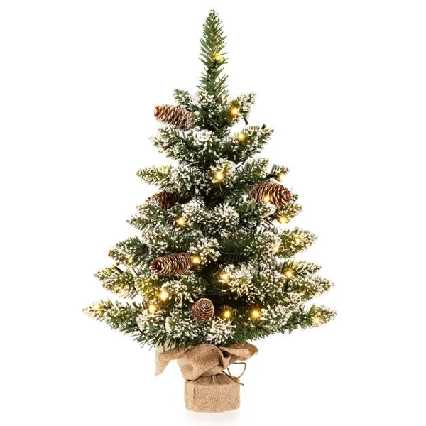Mini Sapin de Noël 64 cm 50 Lumières LED 75 Pointes de Branches 8 Pommes de Pin 8 Modes d'Éclairage Neige Réaliste