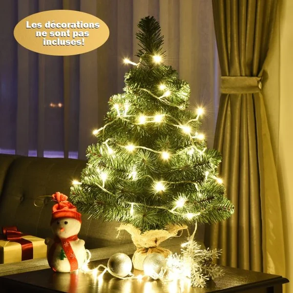 Mini Sapin de Noël Artificiel de Table H60CM/H90CM en PVC 67/96 Branches Arbre de Noël Epicéa à Piles