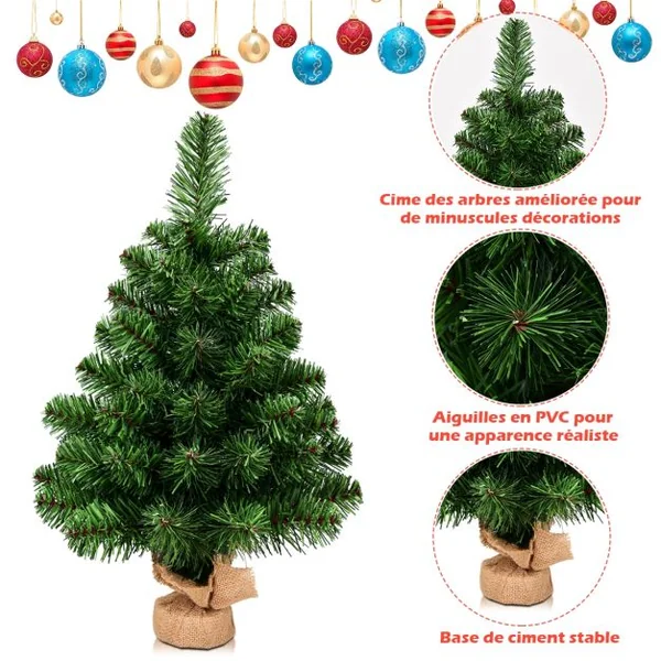 Mini Sapin de Noël Artificiel de Table H60CM/H90CM en PVC 67/96 Branches Arbre de Noël Epicéa à Piles
