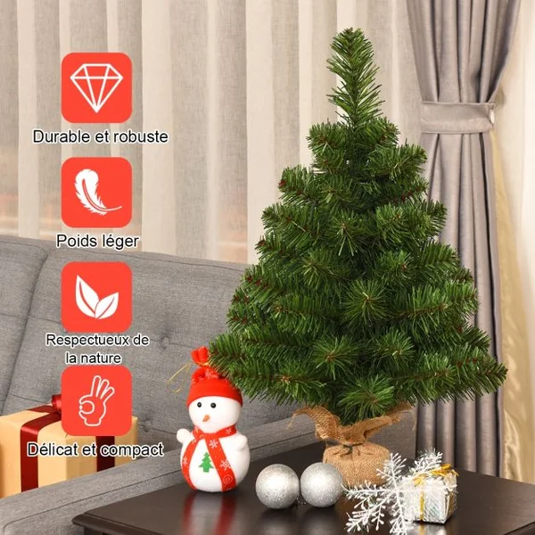 Mini Sapin de Noël Artificiel de Table H60CM/H90CM en PVC 67/96 Branches Arbre de Noël Epicéa à Piles