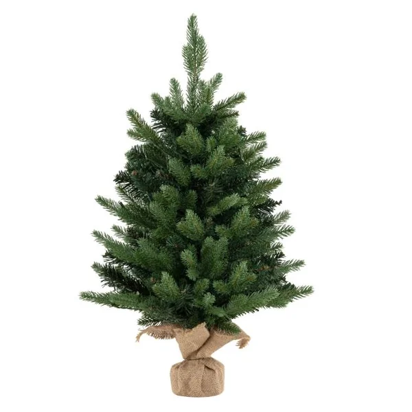 Mini Sapin de Noël Pré-Eclairé de 60 cm Petit Sapin de Table avec 35 LED Blanc Chaud 234 Branches en PVC et PE Base en Toile de Jute