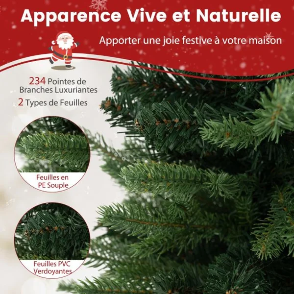 Mini Sapin de Noël Pré-Eclairé de 60 cm Petit Sapin de Table avec 35 LED Blanc Chaud 234 Branches en PVC et PE Base en Toile de Jute