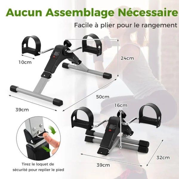 Mini Vélo d'Appartement Pliable pour Exercices Pédalier d'Appartement avec Résistance Réglable pour Entraînement Ecran LCD Noir