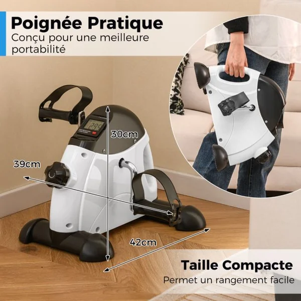 Mini Vélo d'Exercice sous Bureau avec Résistance Réglable et Affichage LCD Pédalier Portable pour Entraînement Des Bras Blanc