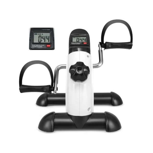 Mini Vélo d'Exercice sous Bureau avec Résistance Réglable et Affichage LCD Pédalier Portable pour Entraînement Des Bras Blanc