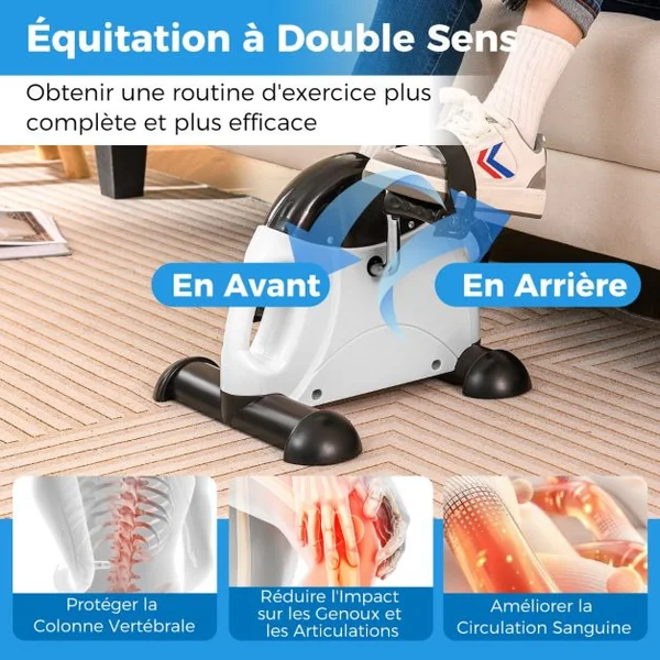 Mini Vélo d'Exercice sous Bureau avec Résistance Réglable et Affichage LCD Pédalier Portable pour Entraînement Des Bras Blanc