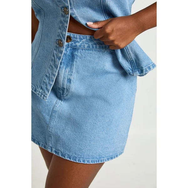 Mini-jupe En Jean Grande Taille Avec Boutons En Corne