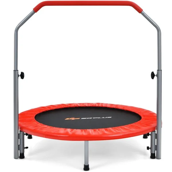 Mini-trampoline Pliable 101Cm pour Adultes/Enfants avec Main Courante en Mousse Réglable en Hauteur à 4 Niveaux Charge Max 150Kg Bleu/Rouge