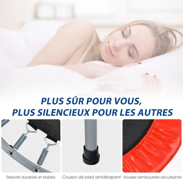 Mini-trampoline Pliable 101Cm pour Adultes/Enfants avec Main Courante en Mousse Réglable en Hauteur à 4 Niveaux Charge Max 150Kg Bleu/Rouge