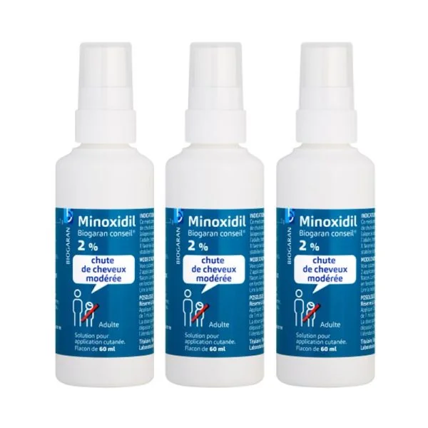 Minoxidil 2% Biogaran Solution Chute de Cheveux Modérée Bte/3