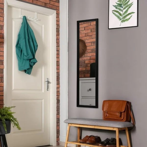Miroir 2 en 1 Suspension Mural + Porte 119 x 33 cm avec Crochets de Porte et Vis Noir/Blanc