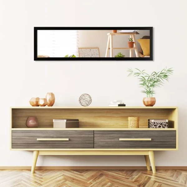 Miroir 2 en 1 Suspension Mural + Porte 119 x 33 cm avec Crochets de Porte et Vis Noir/Blanc