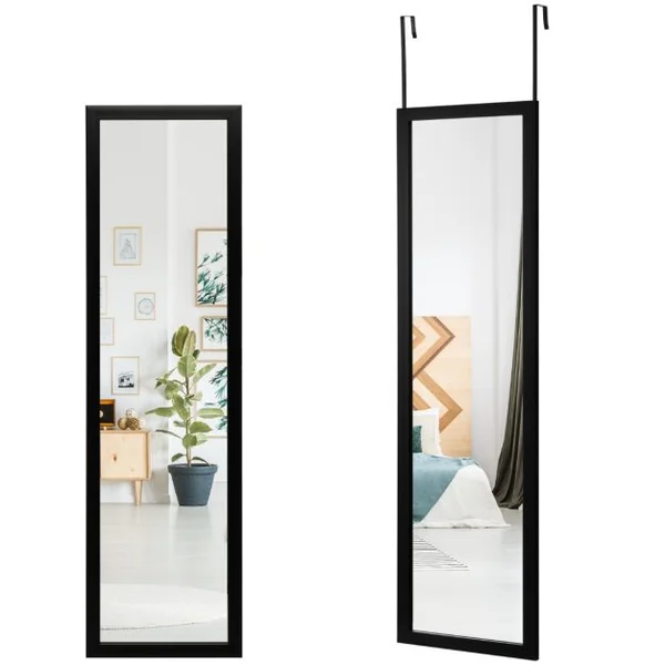 Miroir 2 en 1 Suspension Mural + Porte 119 x 33 cm avec Crochets de Porte et Vis Noir/Blanc