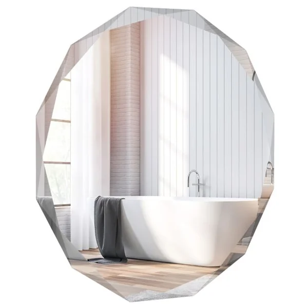 Miroir de Courtoisie Mural Sans Cadre Miroir Décoratif 76 cm Antidéflagrant Bords Biseautés Uniques Poli Argenté Qualité Supérieure