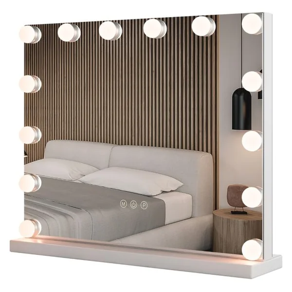 Miroir de Maquillage 14 Ampoules LED Loupe x5 Miroir de Courtoisie Eclairé de Table 3 Modes d'Eclairage Réglable