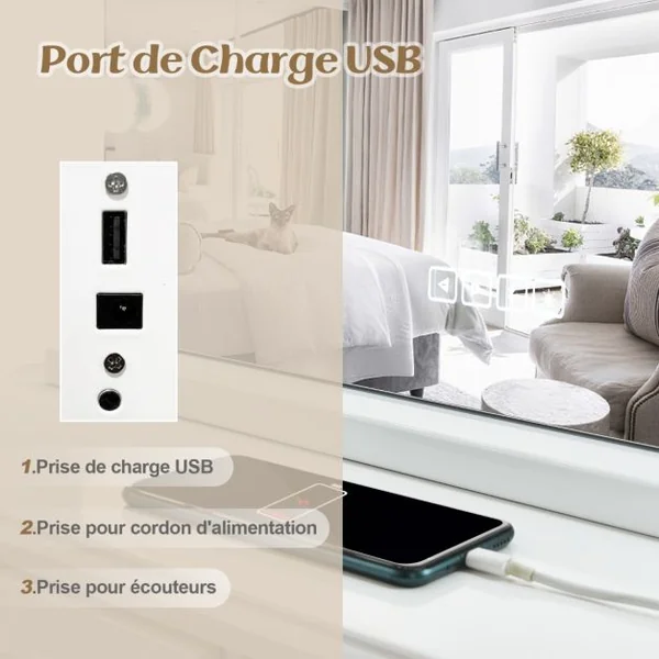 Miroir de Maquillage avec 15 Led Miroir Hollywood à Intensité Variable 3 Couleurs Commande Tactile Intelligente Loupe Mural Ou de Table 46*58cm Blanc