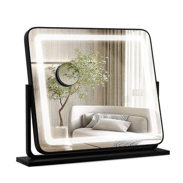 Miroir de Maquillage LED Lumineux Tactile 5 x Grossissement L56 x l48 CM Rotation 360° 3 Couleurs Eclairage