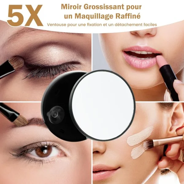 Miroir de Maquillage LED Lumineux Tactile 5 x Grossissement L56 x l48 CM Rotation 360° 3 Couleurs Eclairage