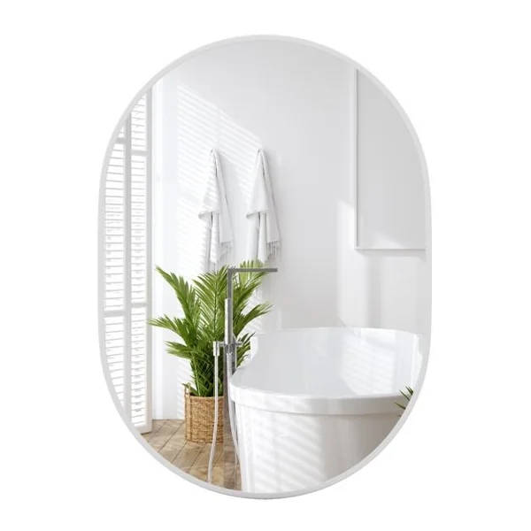 Miroir de Salle de Bain Ovale 70,5 x 50,5cm Miroir de Courtoisie avec Film Incassable Vis d'Expansion Supports Muraux avec Cadre en Aluminium