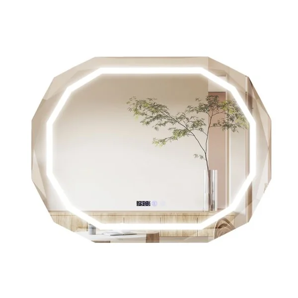 Miroir de Salle de Bain ovale avec LED Antibuée 3 Couleurs Fonction Mémoire Affichage Temps/Température Incassable