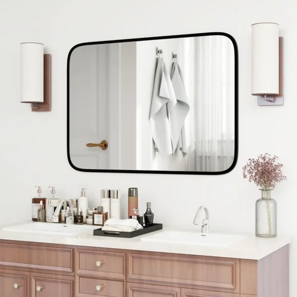 Miroir de Salle de Bain Rectangulaire 70x50cm Miroir avec Protection Incassable Vis d'Expansion Miroir Mural avec Cadre en Aluminium