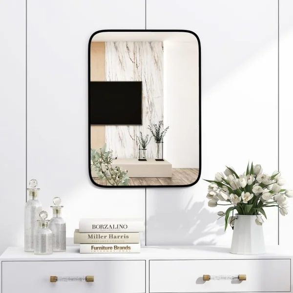 Miroir de Salle de Bain Rectangulaire 70x50cm Miroir avec Protection Incassable Vis d'Expansion Miroir Mural avec Cadre en Aluminium
