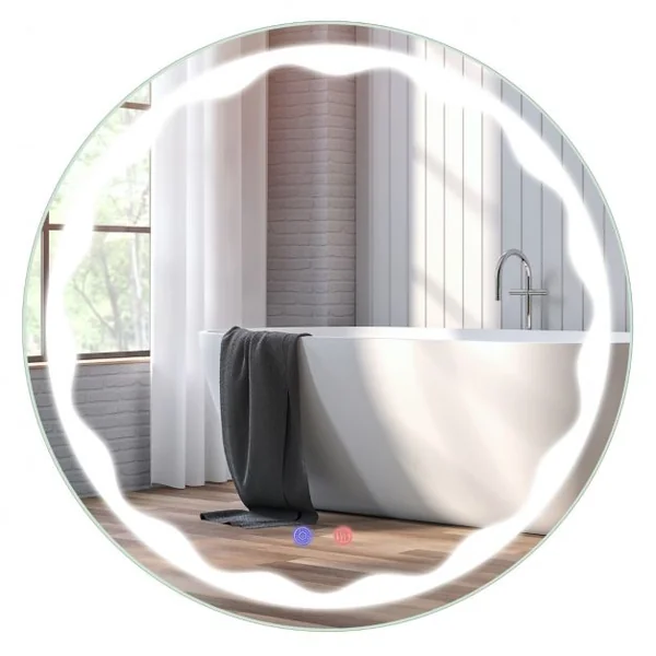 Miroir de Salle de Bain Rondeφ60cm LED 3 Couleurs Anti-Buée avec Fonction Mémoire Interrupteur Tactile Étanche IP65