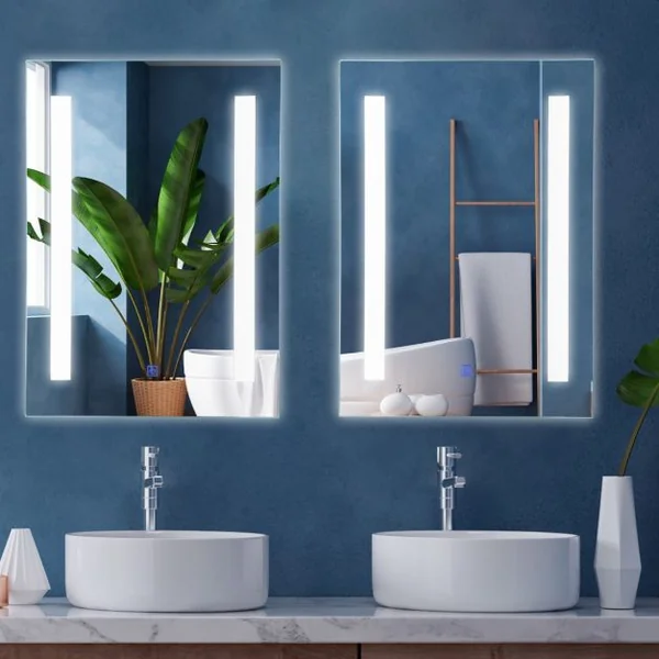 Miroir de Salle de Bain à LED 3 Couleurs 79,5 x 50,5CM Mirror Mural Cosmetic à Luminosité Réglable avec Bouton Tactile