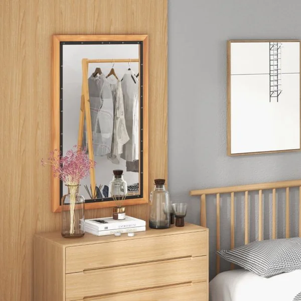 Miroir Décoratif à Cadre en Bois Miroir Mural Décoratif Rustique de 50 x 90 cm
