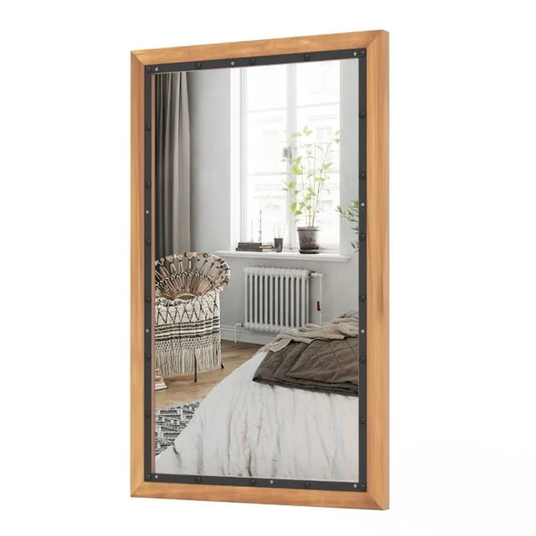 Miroir Décoratif à Cadre en Bois Miroir Mural Décoratif Rustique de 50 x 90 cm