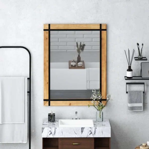 Miroir Décoratif à Cadre en Bois Miroir Mural Décoratif Rustique de 77 x 99,5 cm