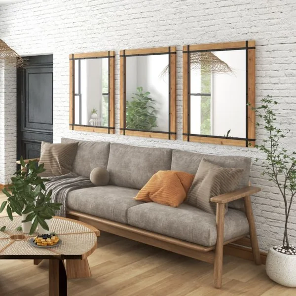 Miroir Décoratif à Cadre en Bois Miroir Mural Décoratif Rustique de 77 x 99,5 cm