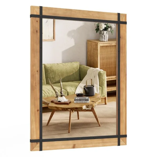 Miroir Décoratif à Cadre en Bois Miroir Mural Décoratif Rustique de 77 x 99,5 cm