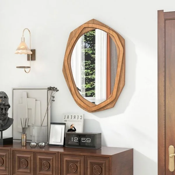 Miroir Décoratif à Cadre Irrégulier Grand Miroir Mural Imperméable de 89,5 x 66 Cm avec Vis d'Expansion Miroir Mural Élégant pour Salon Naturel
