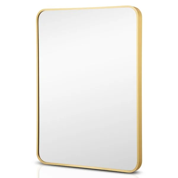 Miroir HD de Salle de Bain Mural 56 x 76,5 CM Cadre en Métal Bord Arrondis Noir