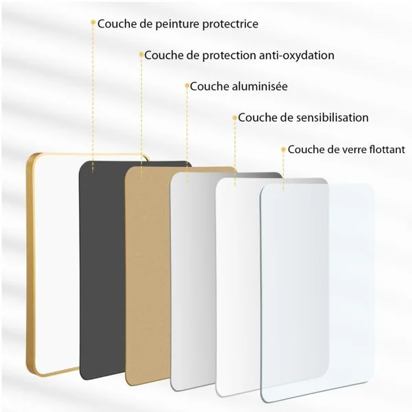 Miroir HD de Salle de Bain Mural 56 x 76,5 CM Cadre en Métal Bord Arrondis Noir