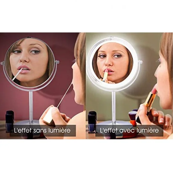 Miroir Maquillage Cosmétique Grossissement X5 avec Lumières LED Rotation à 360 degrés pour Maquillage Rasage Epilation Maison ou Voyage