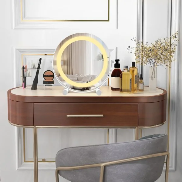 Miroir Maquillage Lumière LED Réglable 30CM Écran Tactile Rotation à 360° Fonction Mémoire Miroir Rond HD Blanc