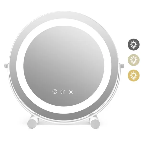Miroir Maquillage Lumière LED Réglable 30CM Écran Tactile Rotation à 360° Fonction Mémoire Miroir Rond HD Blanc