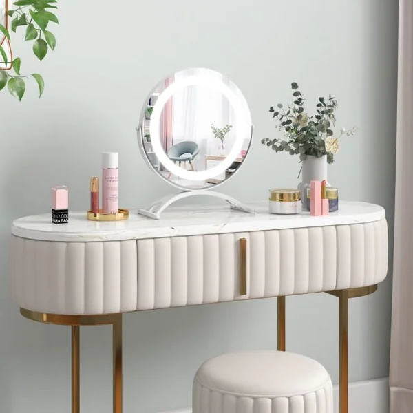Miroir Maquillage Rond Lumière LED Réglable 30CM Écran Tactile Rotation à 360° Fonction Mémoire Support en Métal