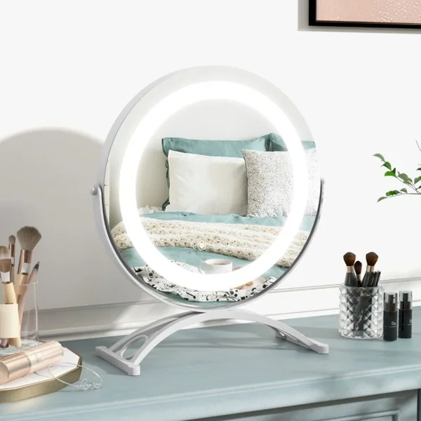 Miroir Maquillage Rond Lumière LED Réglable 30CM Écran Tactile Rotation à 360° Fonction Mémoire Support en Métal