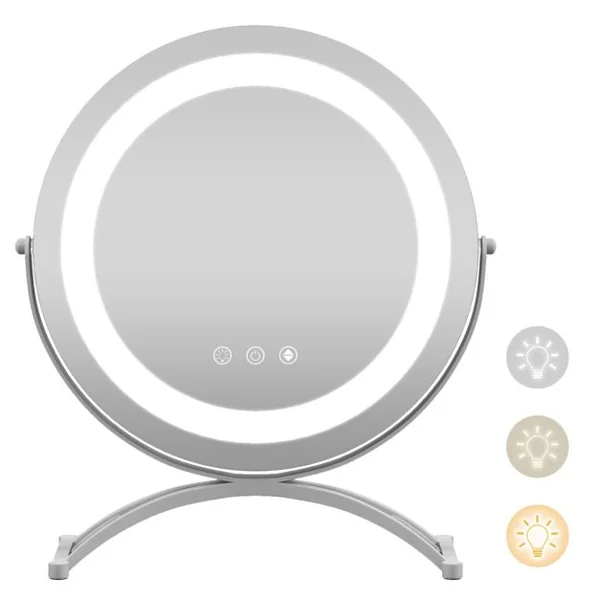 Miroir Maquillage Rond Lumière LED Réglable 30CM Écran Tactile Rotation à 360° Fonction Mémoire Support en Métal