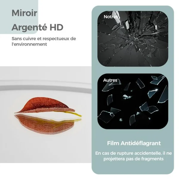 Miroir Maquillage Rond Lumière LED Réglable 30CM Écran Tactile Rotation à 360° Fonction Mémoire Support en Métal
