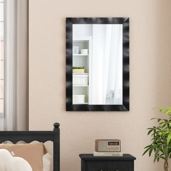 Miroir Mural 106x71,5CM Miroir en Bois de Caoutchouc Style Rustique avec Cadre en Bois Massif Miroir Rectangulaire de Vanité Blanc/Noir