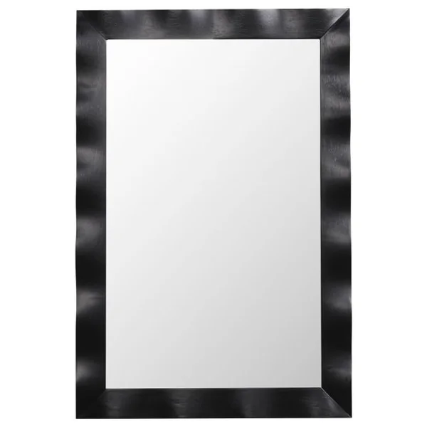 Miroir Mural 106x71,5CM Miroir en Bois de Caoutchouc Style Rustique avec Cadre en Bois Massif Miroir Rectangulaire de Vanité Blanc/Noir