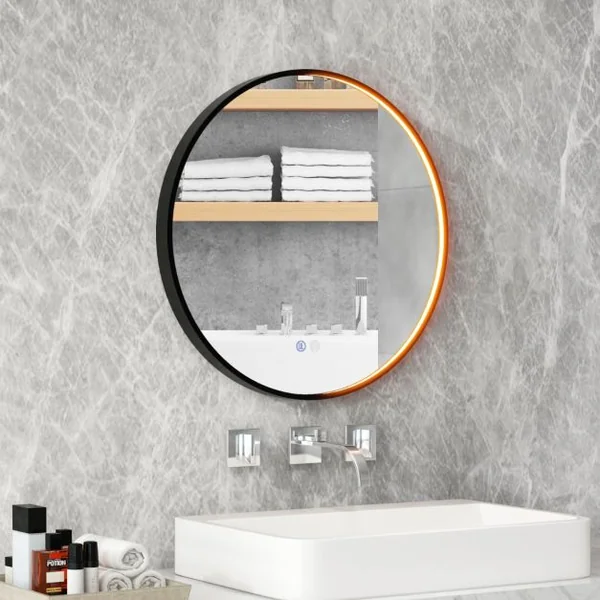 Miroir Mural Antibuée à Intensité Variable Miroir Rond 60 x 60 cm 3 Couleurs Fonction Mémoire Noir