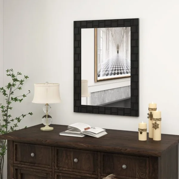 Miroir Mural avec Cadre en Bois 80x60CM Miroir Moderne avec Cadre Solide Suspension Verticale & Horizontale Miroir Rectangulaire Noir